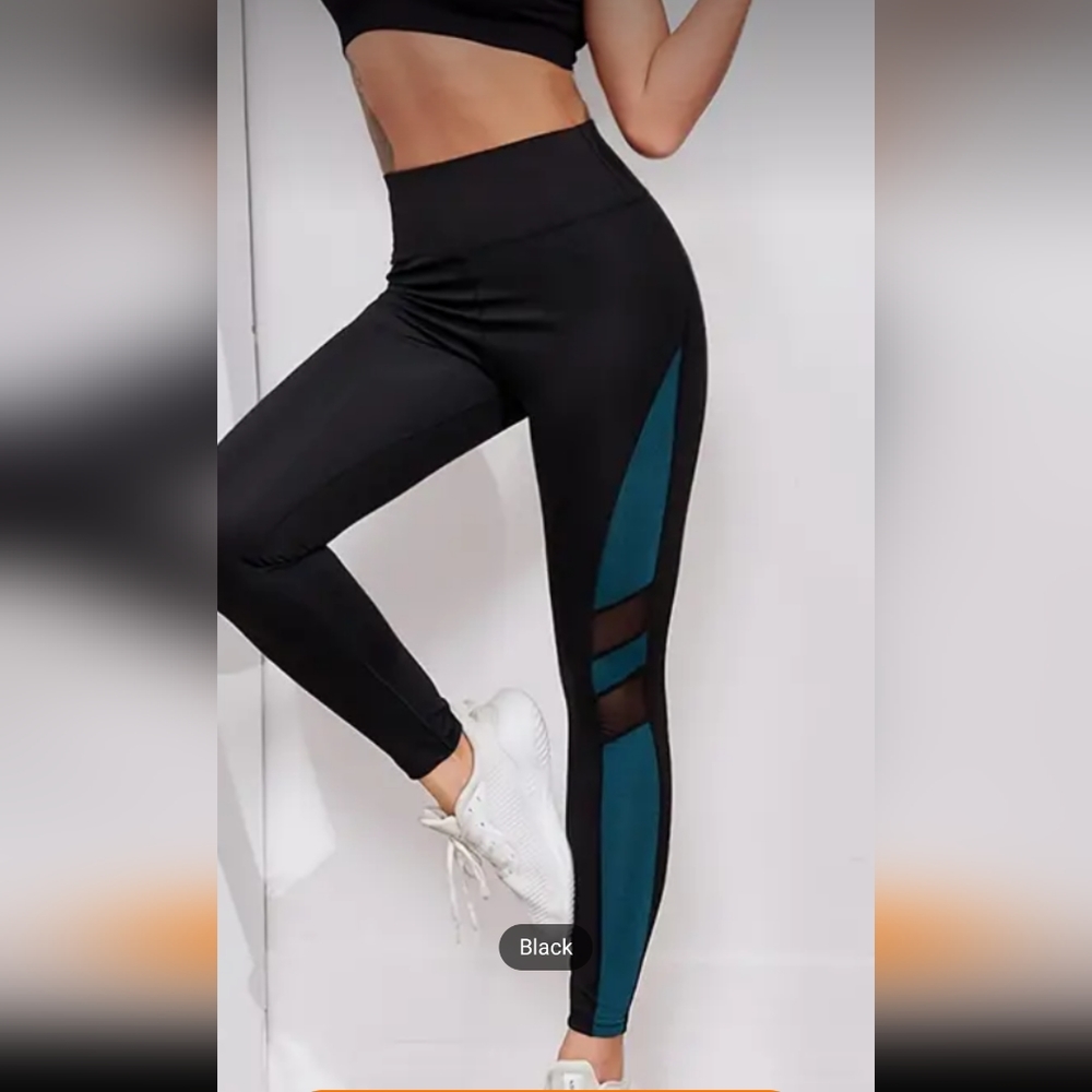 Breathable Exercise/Yoga Pants Cropped, Spandex & Compression - Mesh colorblock